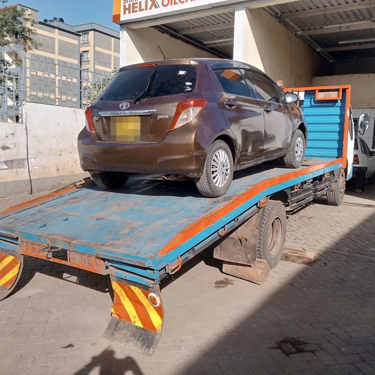 Duma Rescue towing a Toyota Yaris at a Nairobi service station
